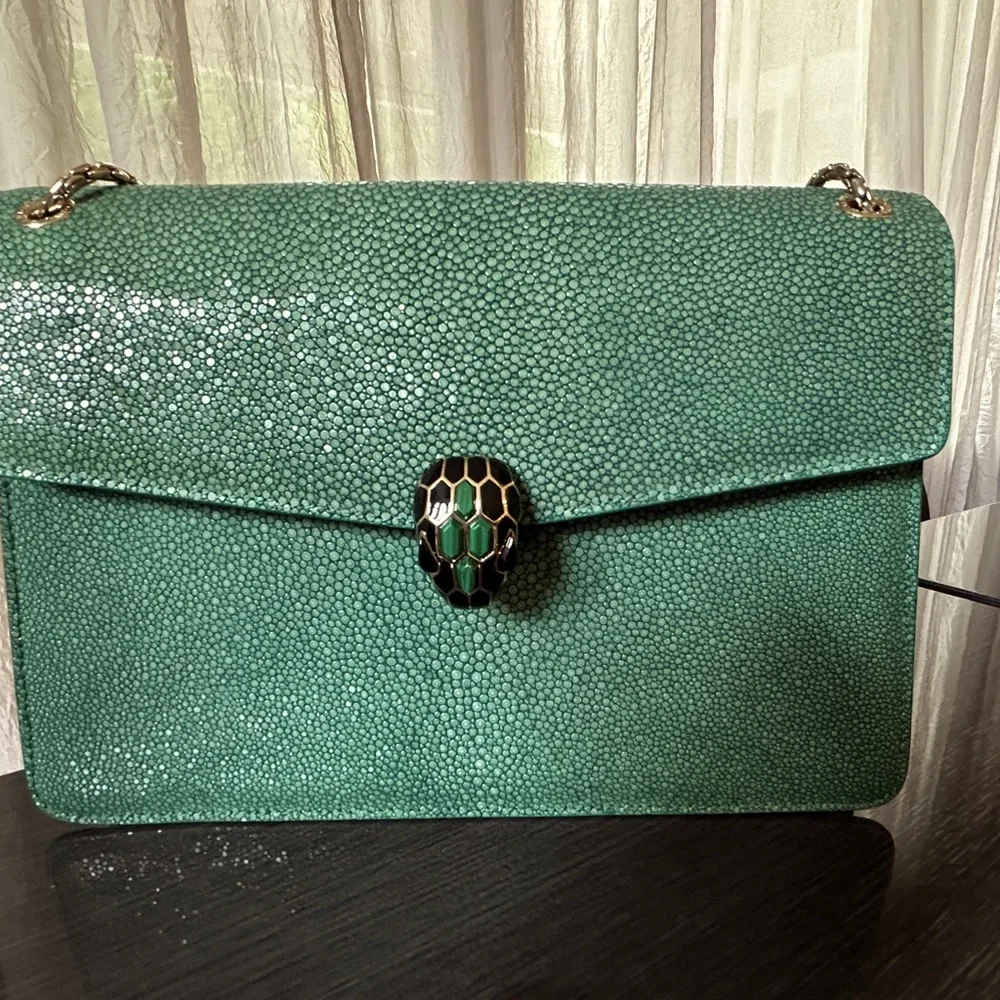 Rare Emerald Green Galutcha Stingray Serpenti Forever BVLGARI Bulgari Bag